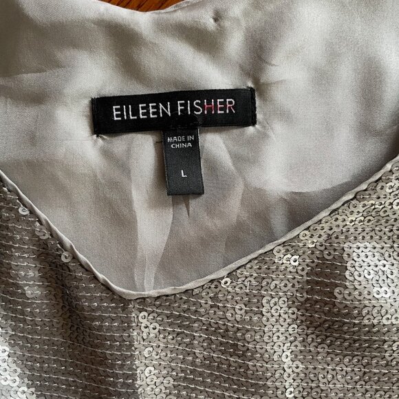 Grey/silver Eileen Fisher sequined silk top, size large - Picture 2 of 6